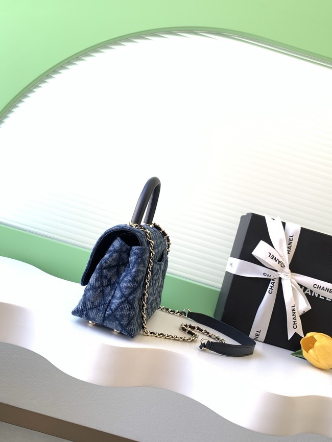 Chanel Mini Flap Bag with Top Handle AS2215 denim blue