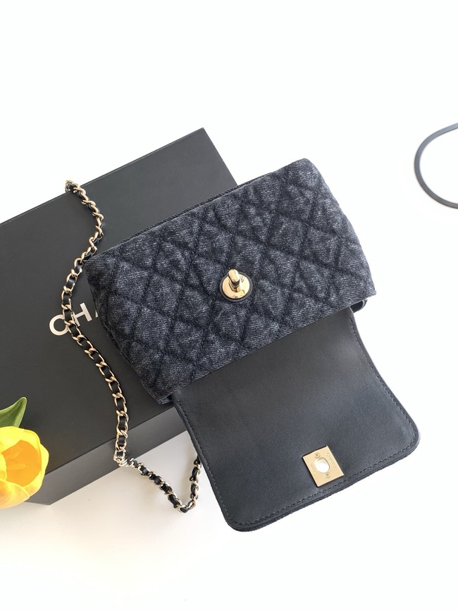 Chanel nano Flap Bag with Top Handle AS4244 denim black