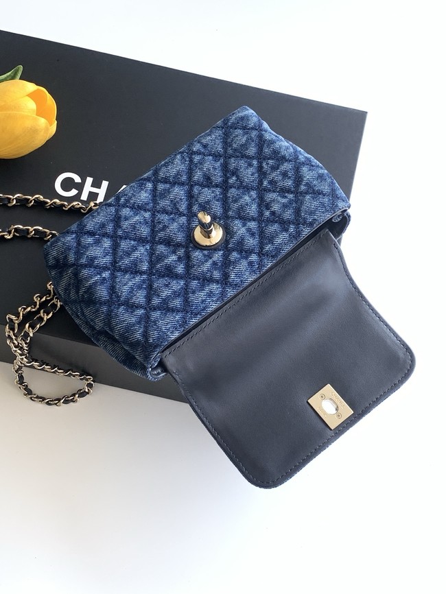 Chanel nano Flap Bag with Top Handle AS4244 denim blue