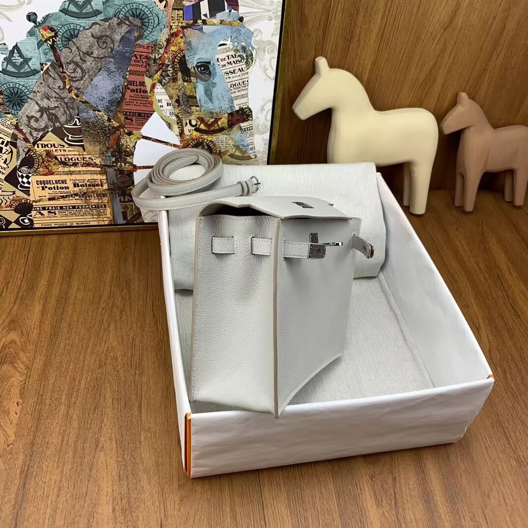 Hermes Kelly Danse Original Evercolor Leather 22CM KL22 Light Silver-Tone