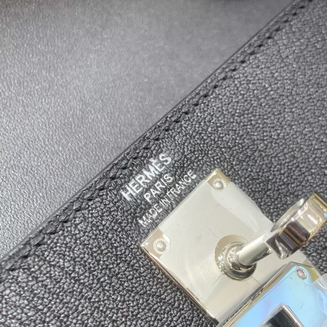 Hermes Kelly Elan Original Leather Ostich Feathers Bag 83210 Black
