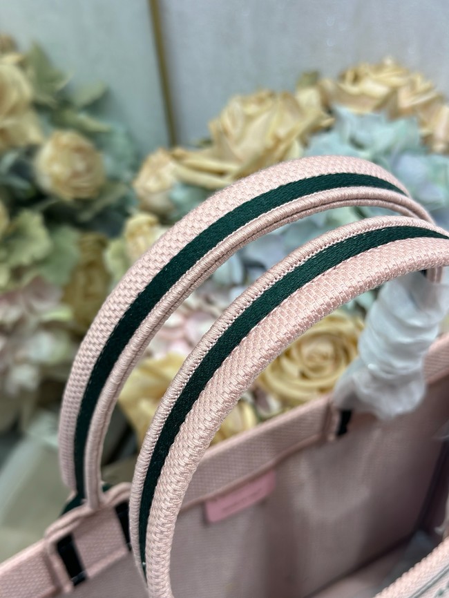 Mini Dior Book Tote with Strap Pink and Green Book Cover Embroidery S5584PE