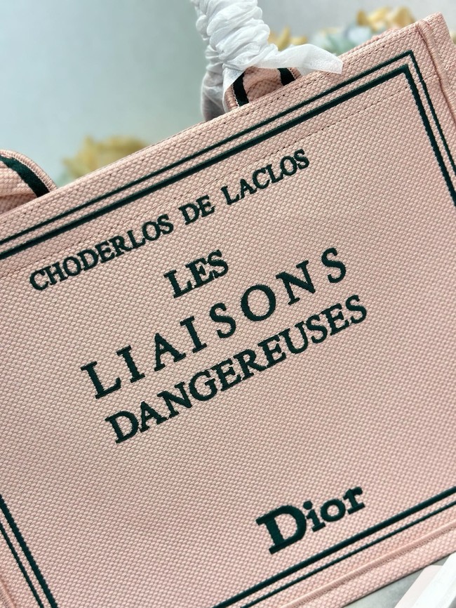 Mini Dior Book Tote with Strap Pink and Green Book Cover Embroidery S5584PE