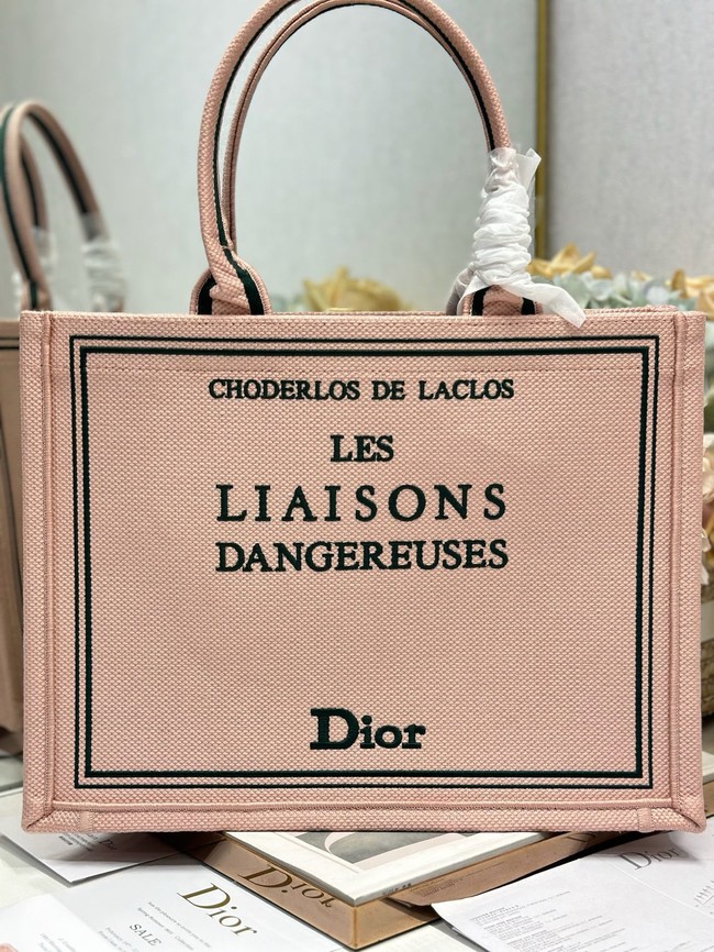 Mini Dior Book Tote with Strap Pink and Green Book Cover Embroidery S5584PE