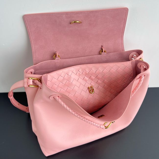 Bottega Veneta Andiamo Pepites Leather Large Bag 12272 pink