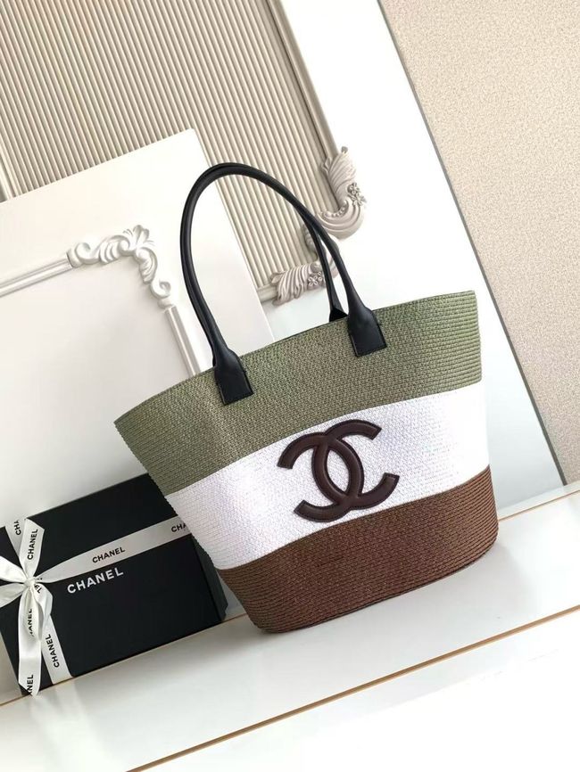 CHANEL Maxi Shopping Bag AS6148 brown& white & gray