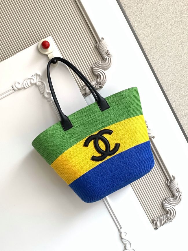 CHANEL Maxi Shopping Bag AS6148 green& yellow & Blue