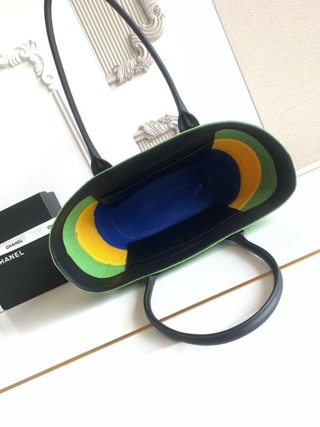 CHANEL Maxi Shopping Bag AS6148 green& yellow & Blue