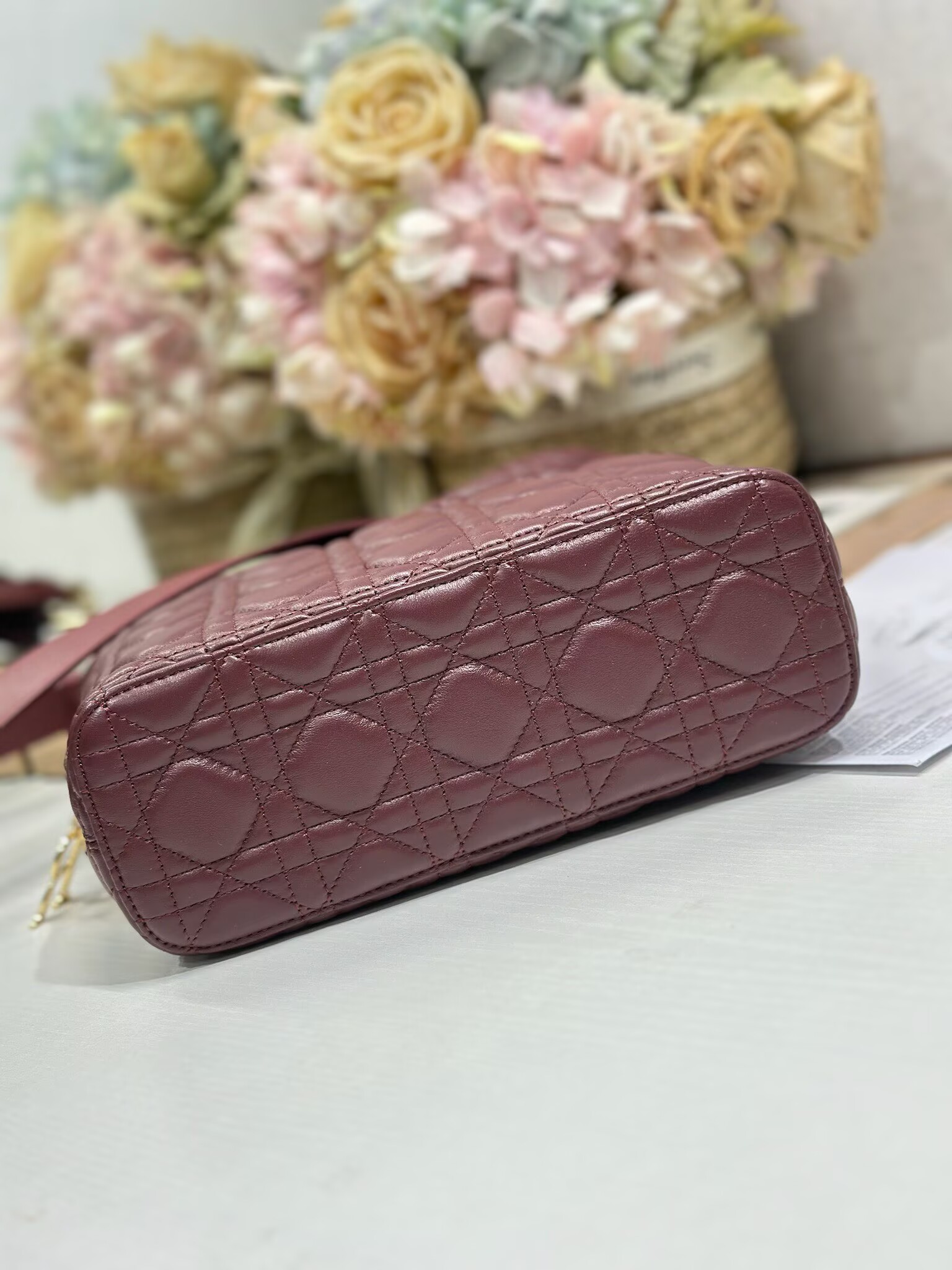 DIOR Original Leather Tote Handbag 1538 Burgundy