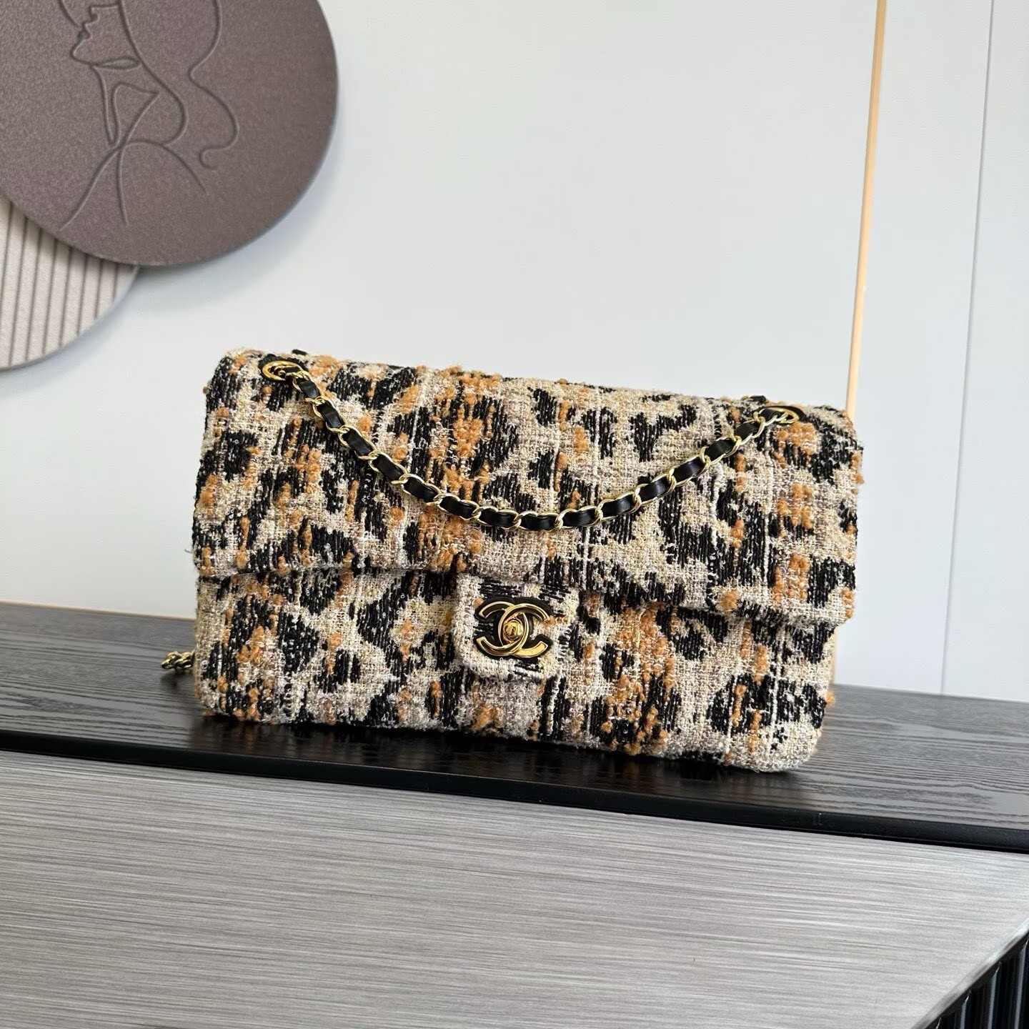 Chanel 26A CF Maxi Flap Tweed Bag AS5641 Leopard Print