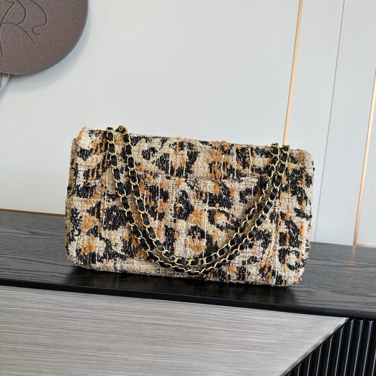 Chanel 26A CF Maxi Flap Tweed Bag AS5641 Leopard Print