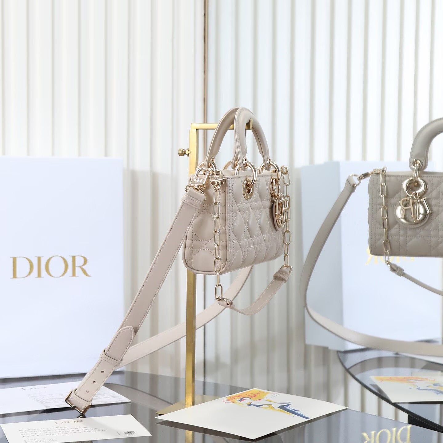 Dior Small Lady D-Joy Bag Metallic Cannage Calfskin M0613 Beige