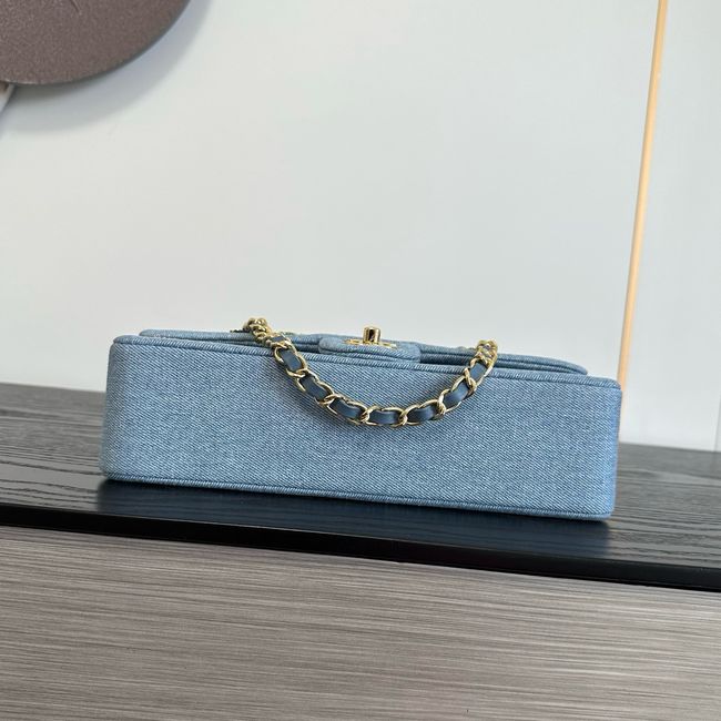 Chanel Classic 11.12 Handbag A01112 Embroidered Denim Blue