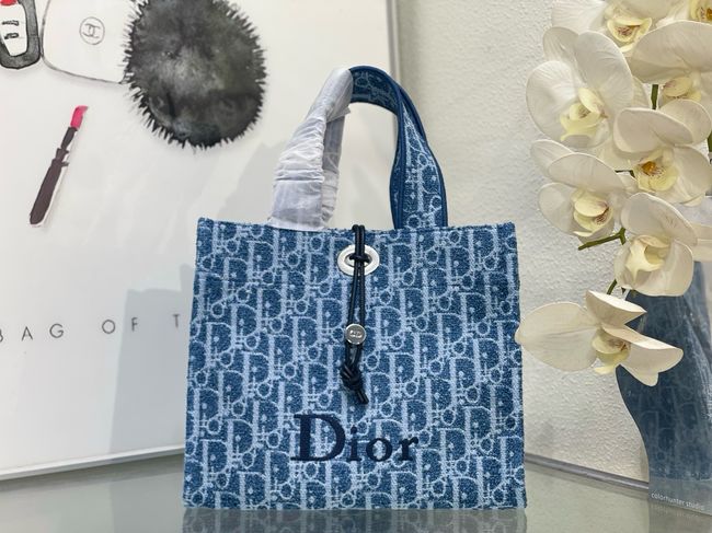 Dioriviera Small Spongy Book Tote Blue and White Spongy Dior Oblique Fabric M1460P