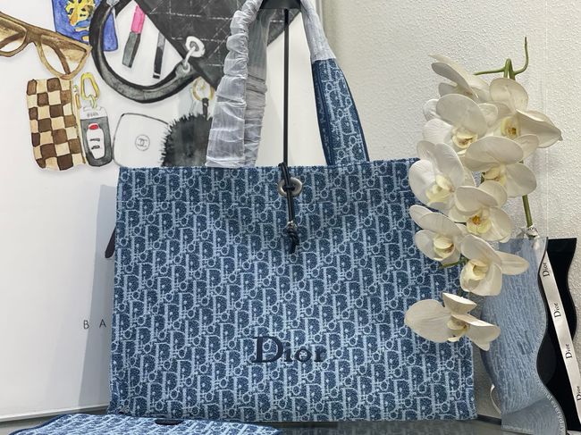 Dioriviera Large Spongy Book Tote Blue Spongy Dior Oblique Fabric M1462PD