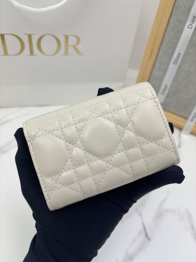 Lady Dior Dahlia card holder Craie Cannage Lambskin S2067-4
