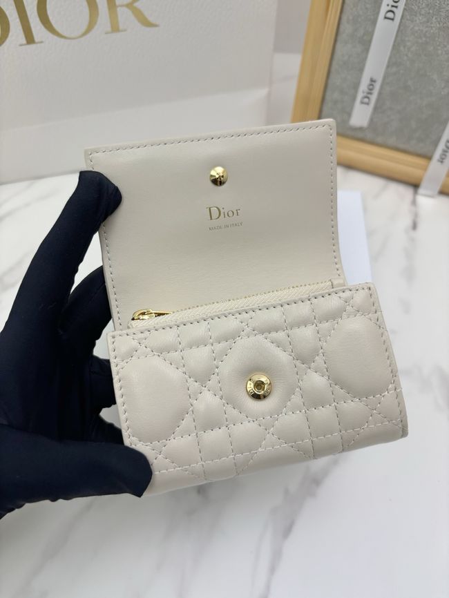 Lady Dior Dahlia card holder Craie Cannage Lambskin S2067-4