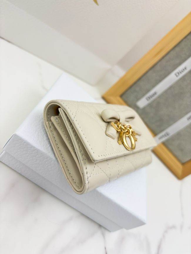 Lady Dior Dahlia card holder Craie Cannage Lambskin S2067-4