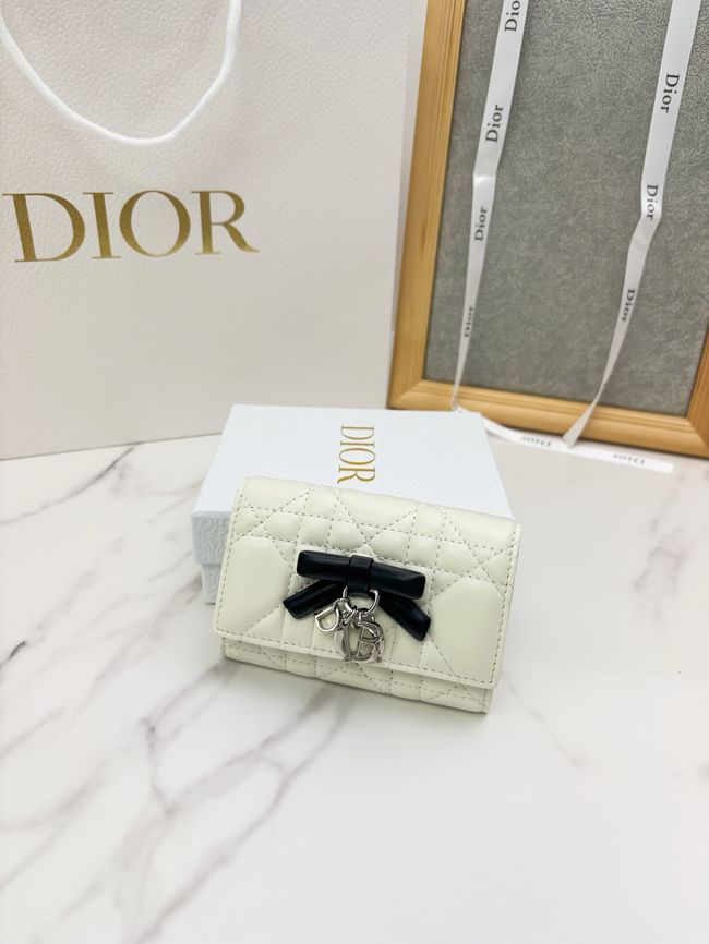 Lady Dior Dahlia card holder Craie Cannage Lambskin S2067-5