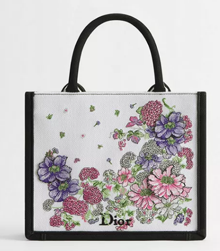 Small Dior Book Tote with Strap Multicolor Dior Hortensia Garden Embroidery M1404OEU