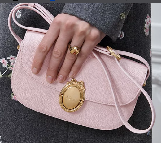 Small Dior Medaillon Flap Bag Grained Calfskin M3919Q Rose Tendre