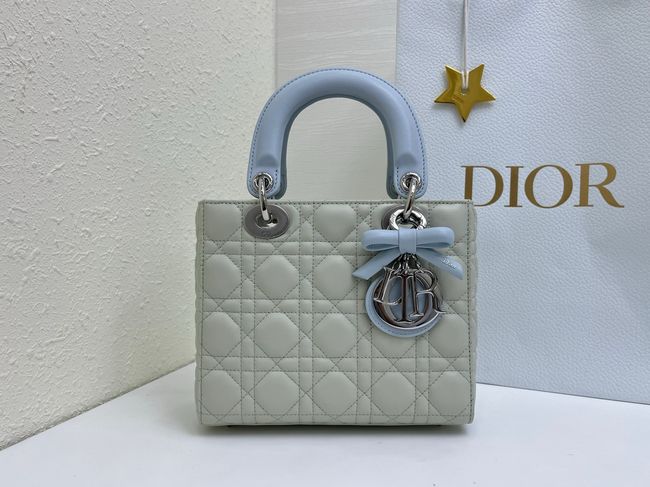 Small Lady Dior Bag with Strap Cannage Lambskin M0531OU Ivory&ice blue