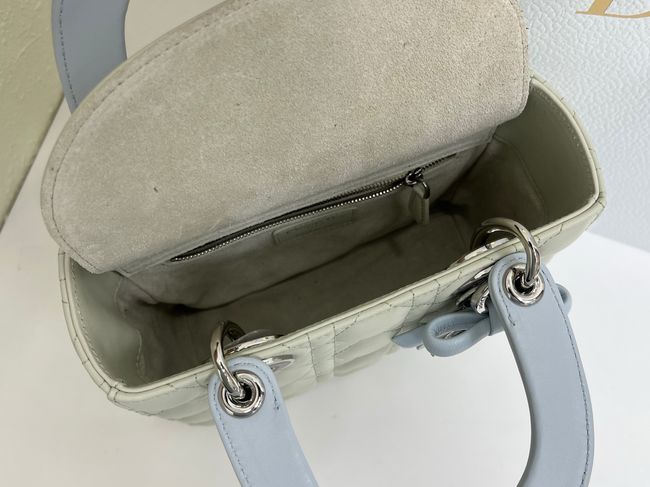 Small Lady Dior Bag with Strap Cannage Lambskin M0531OU Ivory&ice blue