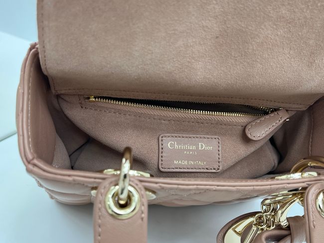 Small Lady Dior Bag with Strap Cannage Lambskin M0531OU dark pink