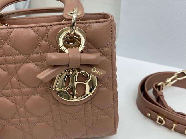 Small Lady Dior Bag with Strap Cannage Lambskin M0531OU dark pink