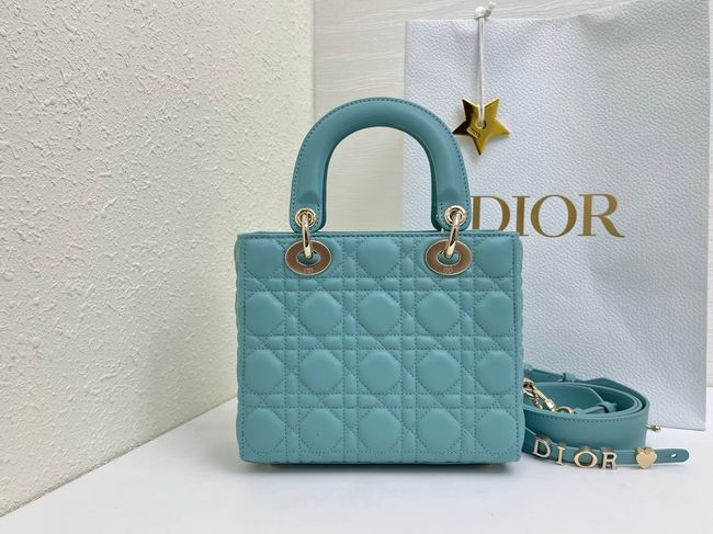 Small Lady Dior Bag with Strap Cannage Lambskin M0531OU  lake blue