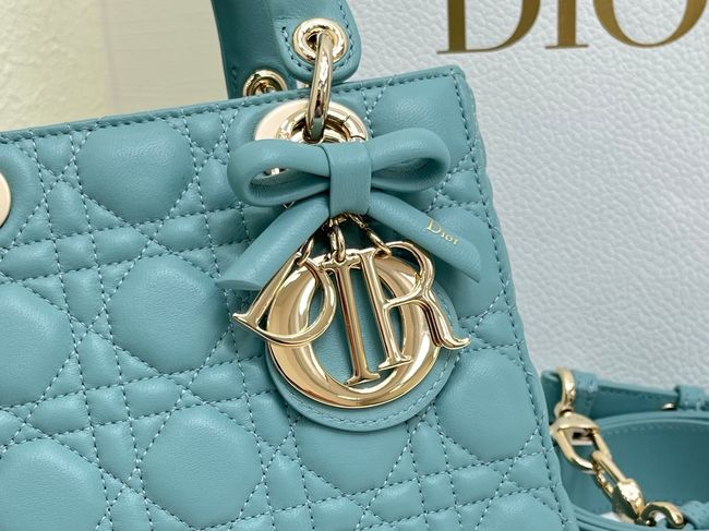 Small Lady Dior Bag with Strap Cannage Lambskin M0531OU  lake blue
