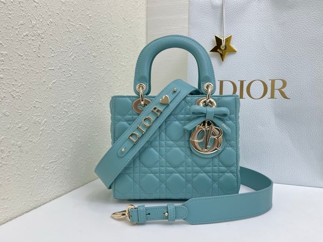 Small Lady Dior Bag with Strap Cannage Lambskin M0531OU lake blue