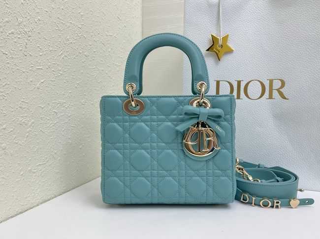 Small Lady Dior Bag with Strap Cannage Lambskin M0531OU  lake blue