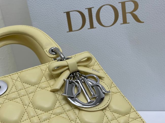 Small Lady Dior Bag with Strap Cannage Lambskin M0531OU yellow