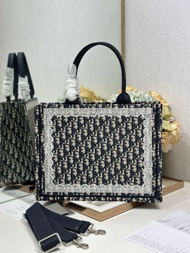Medium Dior Book Tote with Strap Oblique Embroidery M1354PE-3