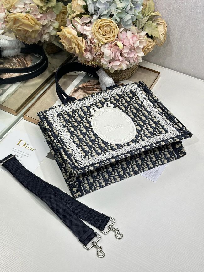 Medium Dior Book Tote with Strap Oblique Embroidery M1354PE-7
