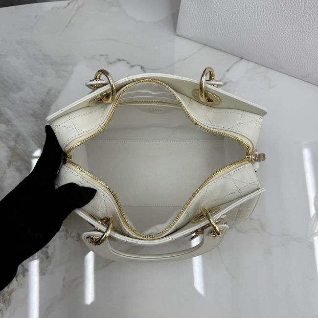 Small Dior Granville Bag Ivory Flat Macrocannage Calfskin M1441OHJ