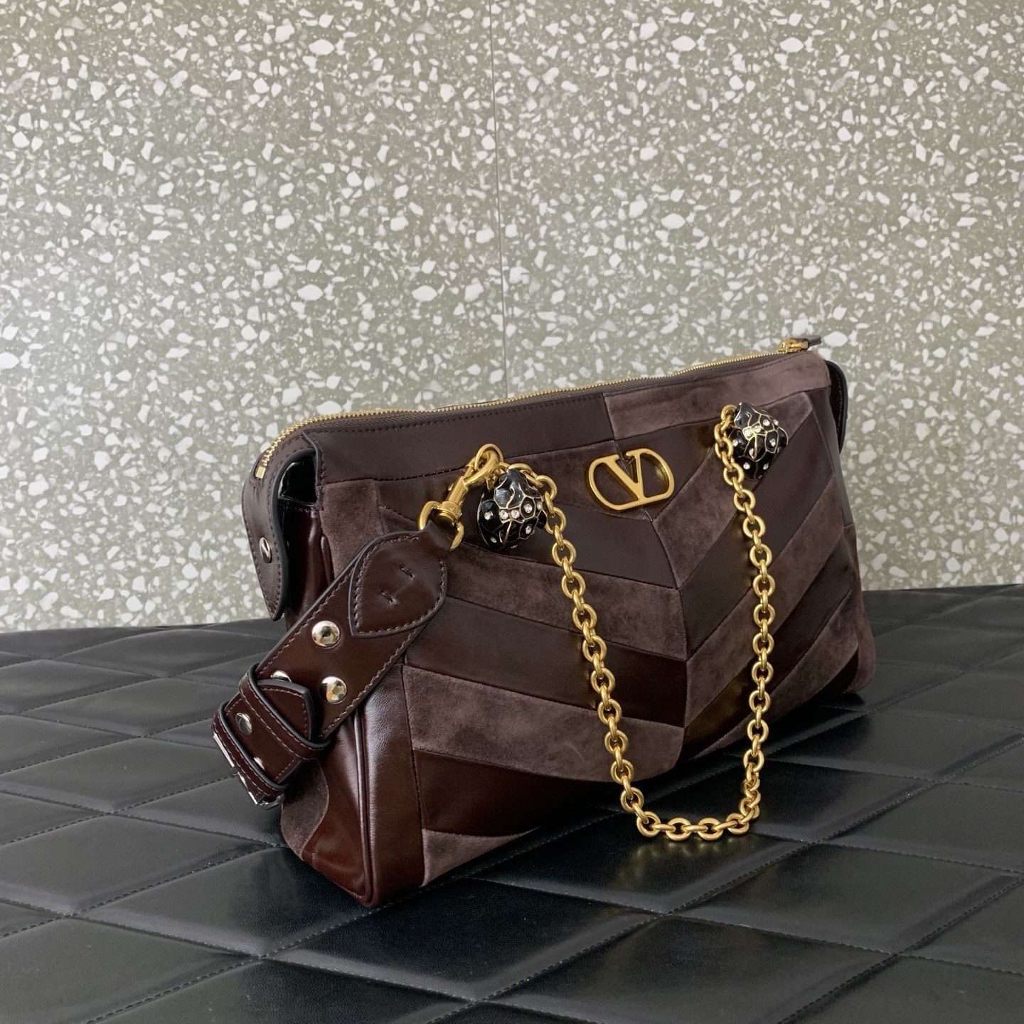 VALENTINO PANTHEA lambskin bag WB0S70 dark brown