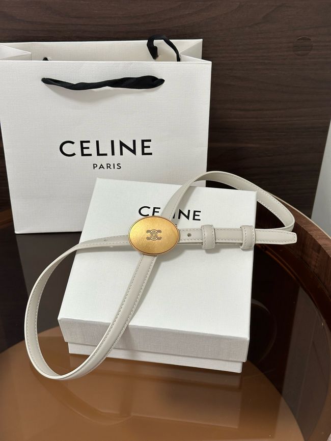 Celine Ellipse Belt 13 IN Taurillon Leather 10673 white
