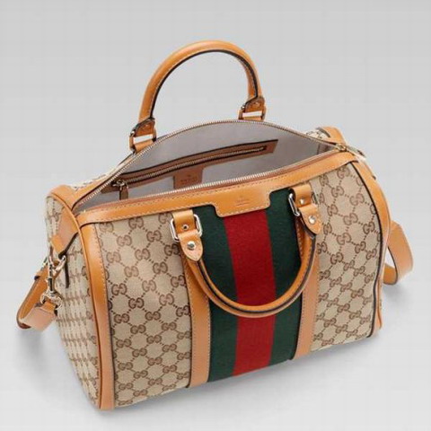 Gucci Vintage Web Medium Boston Bag 247205 in Beige / Camel Brow