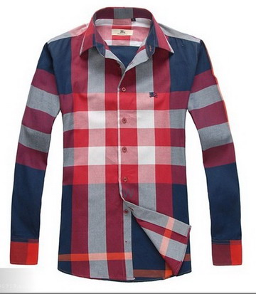 Burberry Outlet Burberry Uomo Controllato Maglie a manica lunga Rosso e Blu Burberry_052