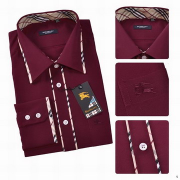 Classico Burberry Uomo Maglie a manica lunga rosso porpora Burberry_076