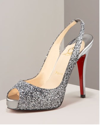 Christian Louboutin Silver Glitter Slingback Platform Shoes
