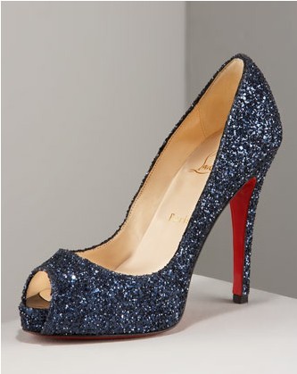 Christian Louboutin Red Sole Shoes Simple Dark Blue Glitter Pumps