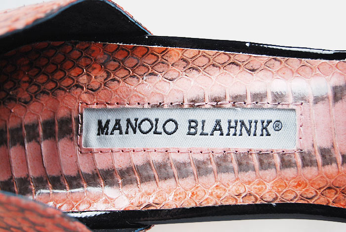 Manolo Blahnik Fashion Snake Sandals Black and Red