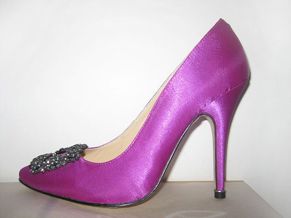 Manolo Blahnik Something Purple Satin Pump