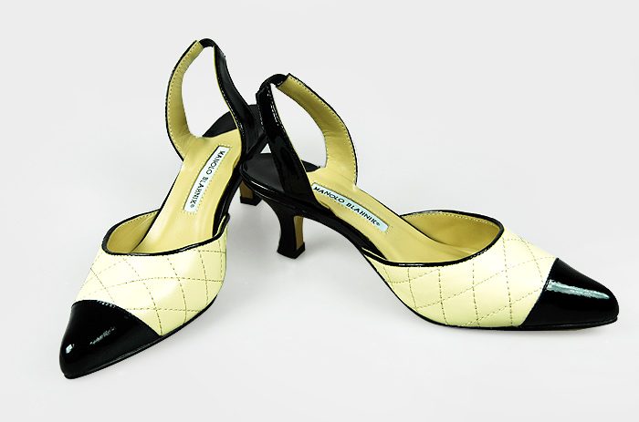 Manolo Blahnik black narrow pointed toe slingbacks