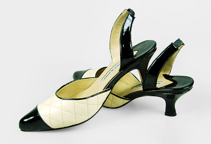 Manolo Blahnik black narrow pointed toe slingbacks