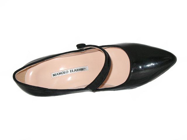 Manolo Blahnik black patent Mary Janes pumps