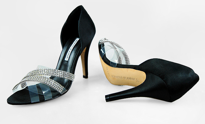 Manolo Blahnik double crystal x-strap dandals